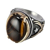 bague oeil de tigre homme etoile et lys
