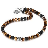 Collier Homme Oeil de Tigre Pierre de Lave - 45cm