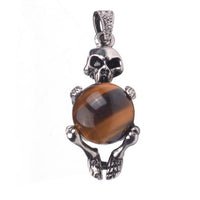 pendentif skull oeil de tigre acier