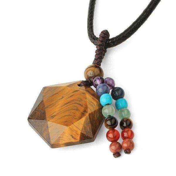 Pendentif Oeil de Tigre Perles 7 Chakras