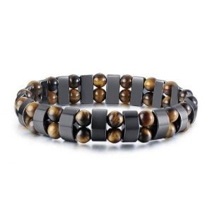 Bracelet Homme Oeil de Tigre Acier Poli