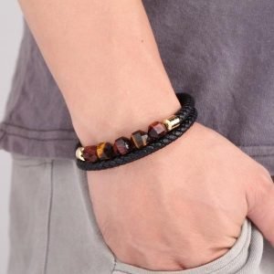 Bracelet Homme Pierre Oeil de Tigre Geometrique