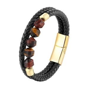 Bracelet Homme Pierre Oeil de Tigre Geometrique