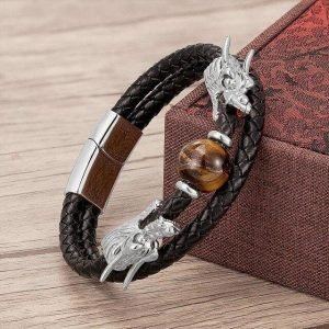 Bracelet Magnétique Oeil de Tigre Homme Dragon