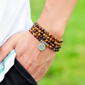 Bracelet Bouddhiste Oeil de Tigre Lotus