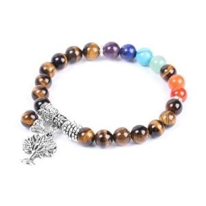 Bracelet Oeil de Tigre 7 Chakras Arbre de Vie Acier