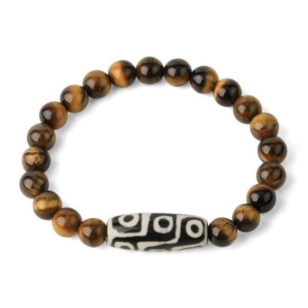 Bracelet Oeil de Tigre et Pierre Tibétaine Dzi