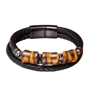 Bracelet Homme Pierre Oeil de Tigre (Cuir)