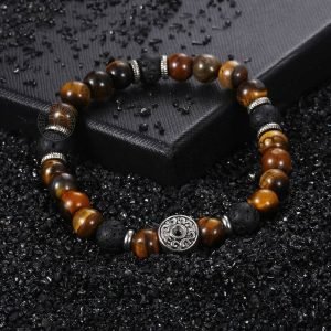 Bracelet Oeil de Tigre Homme Pierre de Lave