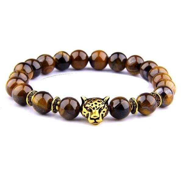 bracelet-oeil-de-tigre-leopard-or-17cm-460 perle oeil de tigre 8mm et leopard