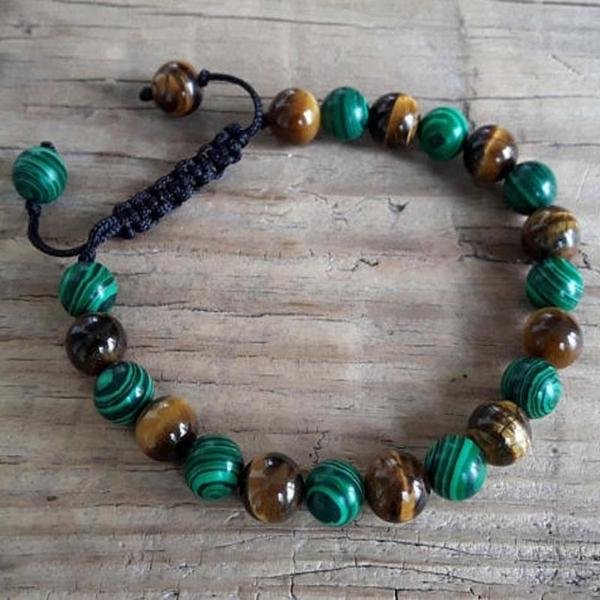 bracelet-oeil-de-tigre-malachite bracelet en malachite et oeil de tigre
