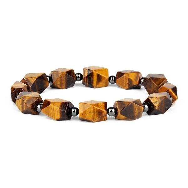 bracelet en oeil de tigre avec petite pierres carree