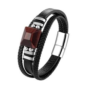 Bracelet Oeil de Taureau Cuir Magnetique