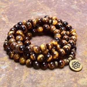 Bracelet Bouddhiste Mala Oeil de Tigre Mantra